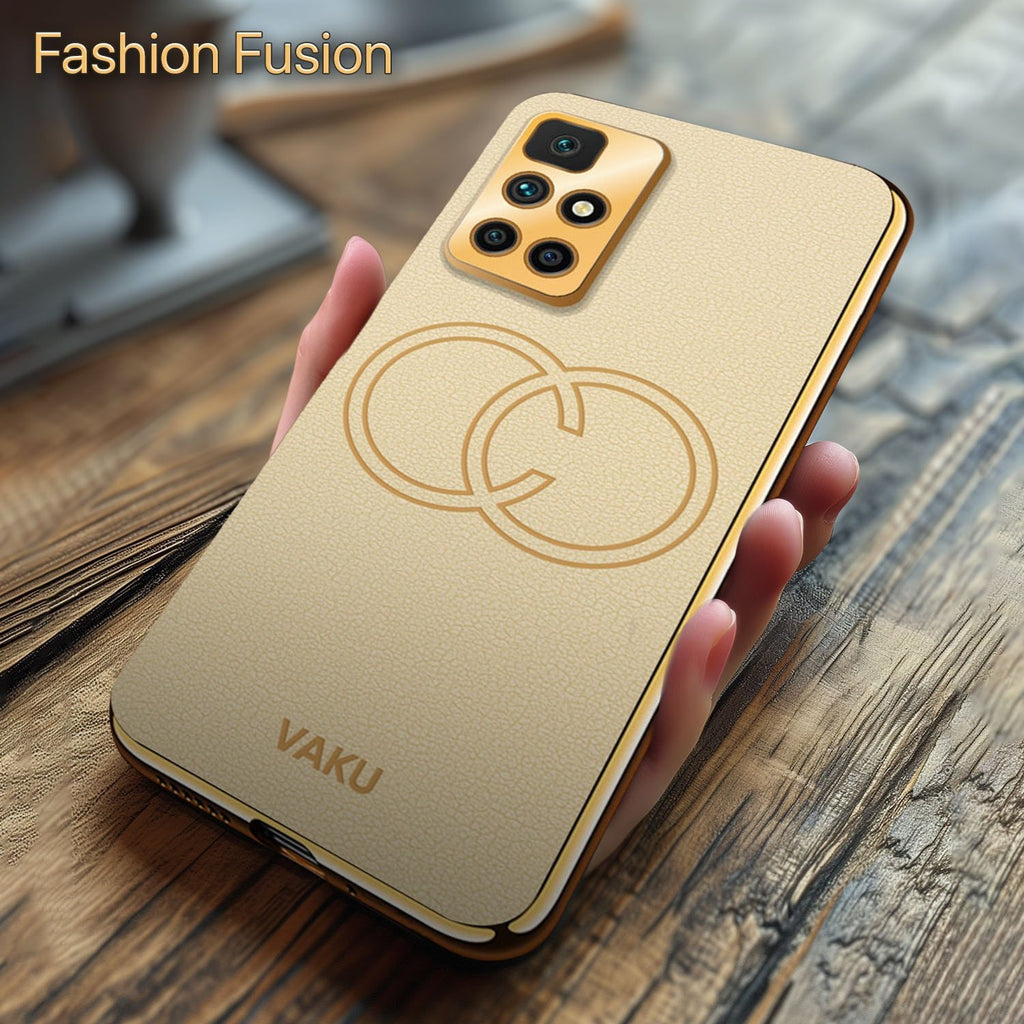 Vaku ® Xiaomi Redmi 10 Prime Skylar Series Leather Stitched Gold Electroplated Soft TPU Back Cover