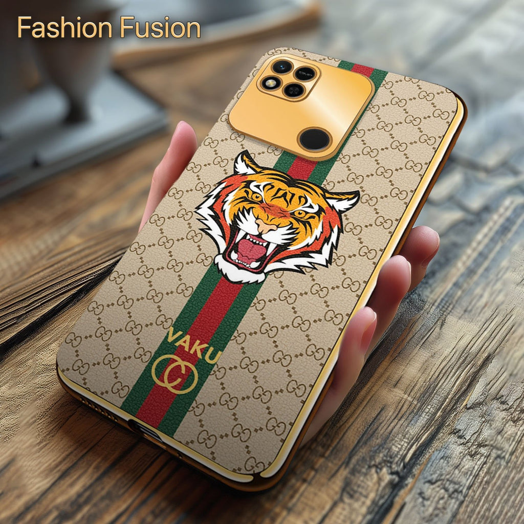 Vaku ® Xiaomi Redmi 10A Lynx Designer Leather Pattern Gold Electroplated Soft TPU Back Cover Case