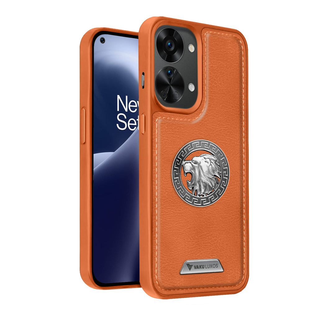 Vaku ® Oneplus Nord 2T Regal Shield Metal Lion Engraved Leather Back Cover