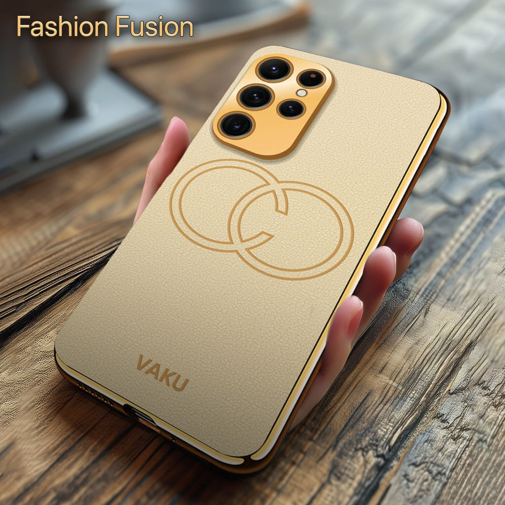 Vaku ® Samsung Galaxy S22 Ultra Skylar Leather Pattern Gold Electroplated Soft TPU Back Cover