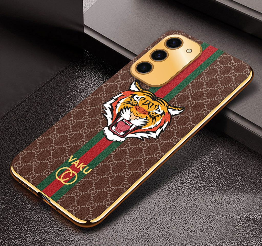 Vaku ® Samsung Galaxy S23 Lynx Leather Stitched Gold Electroplated Soft TPU Back Cover Case