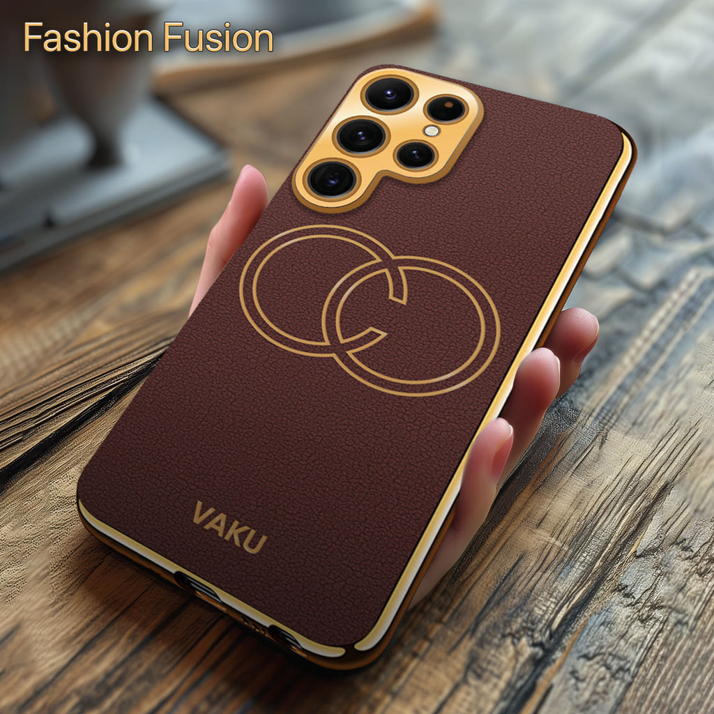 Vaku ® Samsung Galaxy S24 Ultra Skylar Leather Pattern Gold Electroplated Soft TPU Back Cover