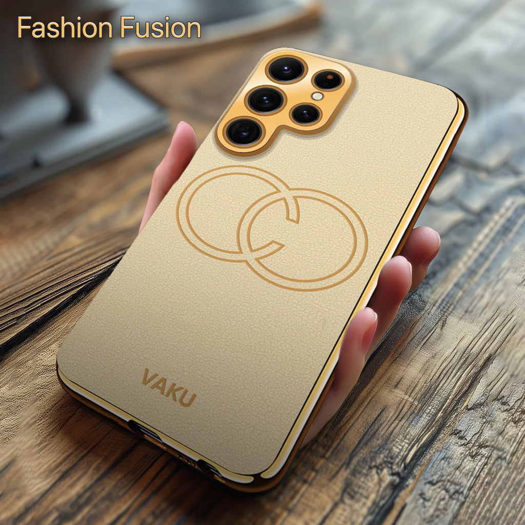 Vaku ® Samsung Galaxy S24 Ultra Skylar Leather Pattern Gold Electroplated Soft TPU Back Cover