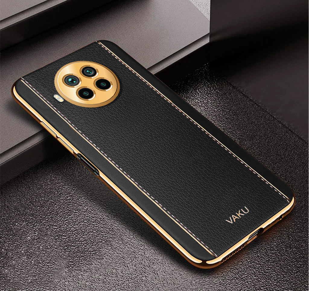 Vaku® Xiaomi Mi 10i 5G Luxemberg Series Leather Stitched Gold Electroplated Soft TPU Back Cover