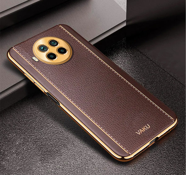 Vaku® Xiaomi Mi 10i 5G Luxemberg Series Leather Stitched Gold Electroplated Soft TPU Back Cover