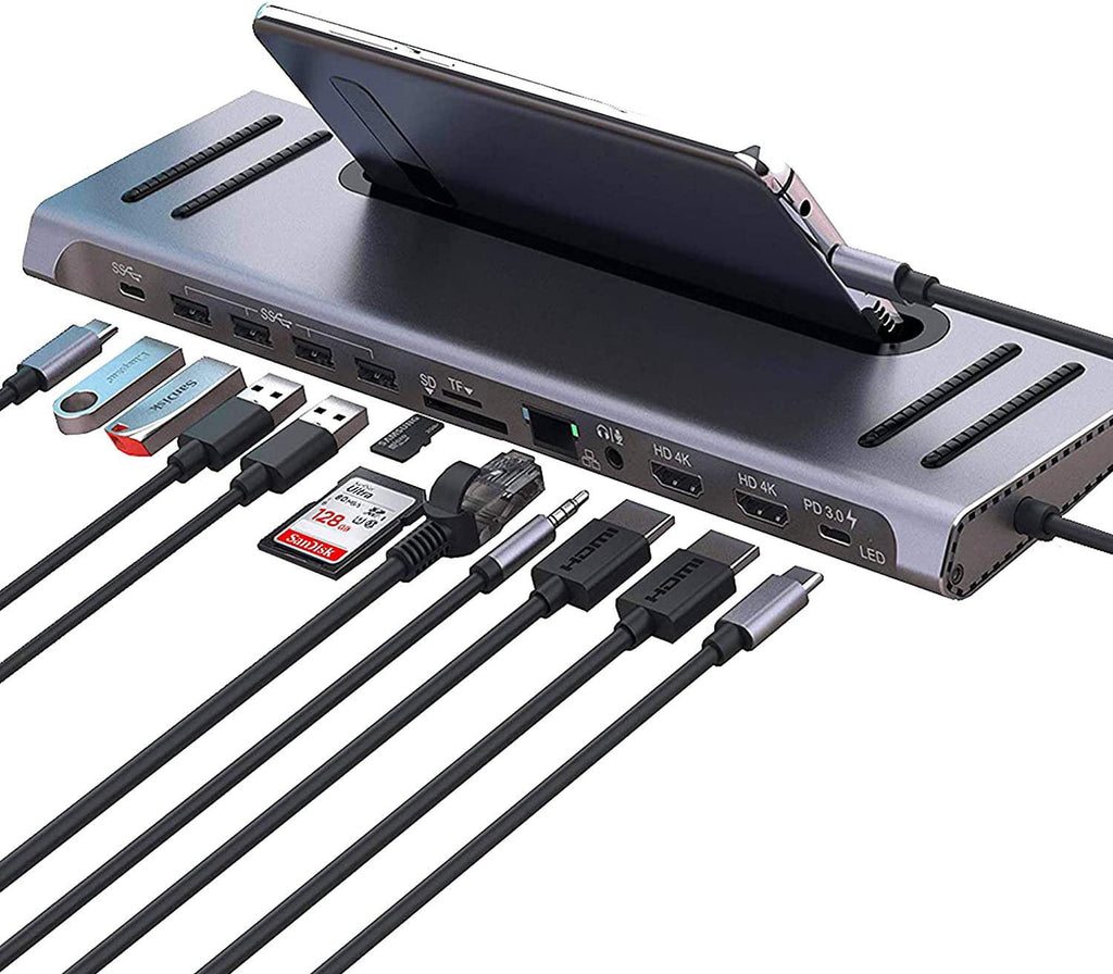 Vaku Luxos® FLARE 12IN1 USB-C Multi-function USB-C / Type-C HUB Adapter Converter - Gunmetal