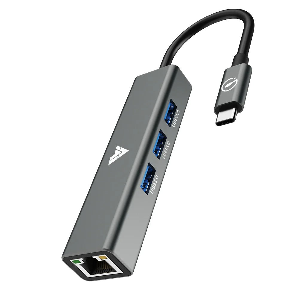 Vaku Luxos® Ethron 4IN1 3XUSB-C 3.0 | Gigabit Ethernet HUB - Grey