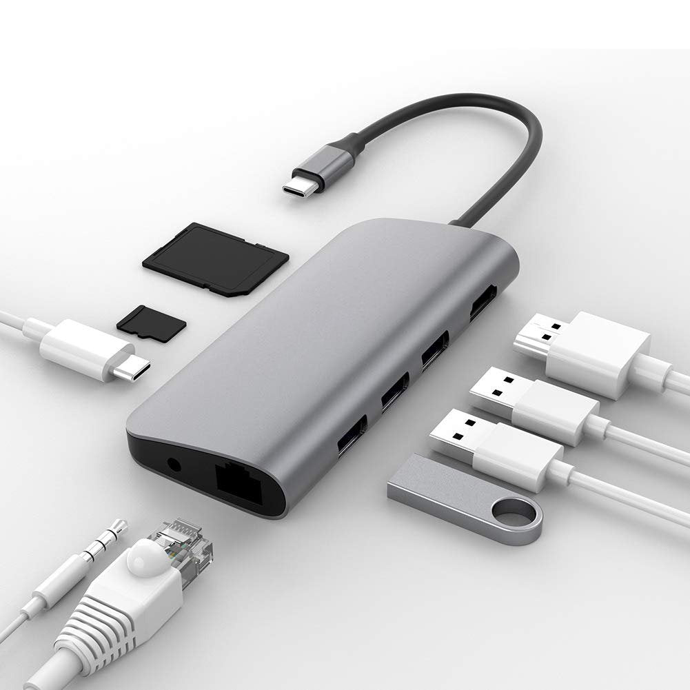 VAKU 9IN1 Type-C USB-HUB Multiport Adapter for Apple Macbook Air/Pro- Grey