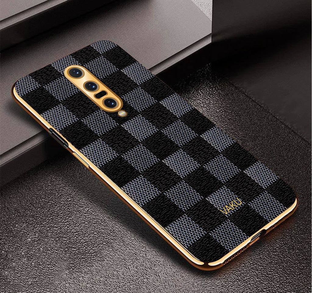 Vaku® OnePlus 7 Pro Cheron Series Leather Stitched Gold Electroplated Soft TPU Back Cover