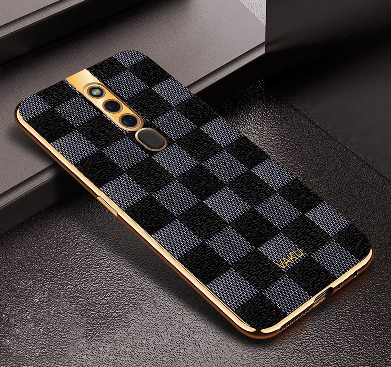Vaku Oppo F11 Pro Cheron Series Leather Stitched Gold