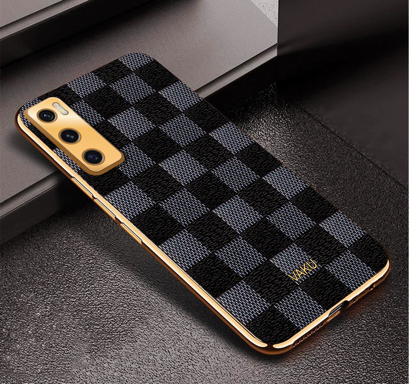 Vaku® Vivo V20 SE Cheron Leather Electroplated Soft TPU Back Cover