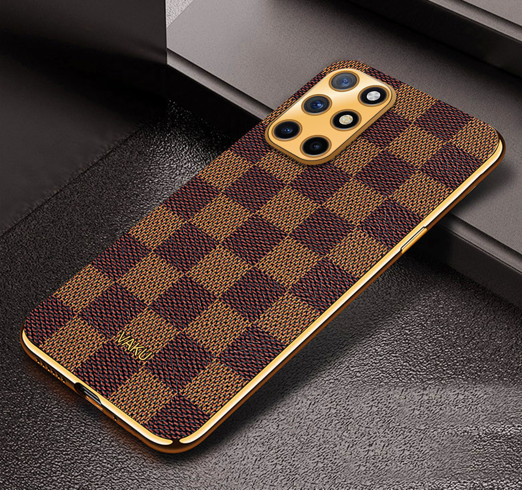 Vaku ® OnePlus 8T Cheron Series Leather Stitched Gold Electroplated Soft TPU Back Cover