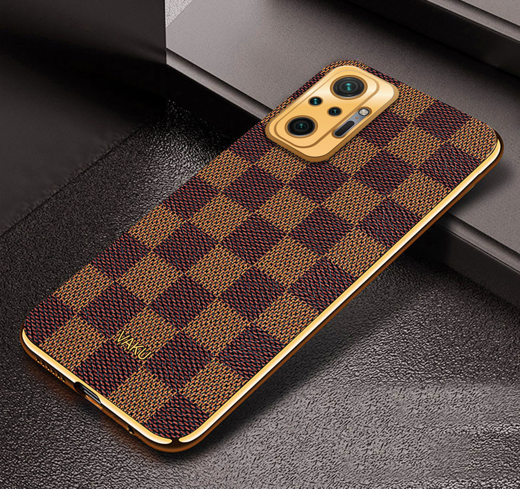 Vaku ® Redmi Note 10 Pro Max Cheron Series Leather Stitched Gold Electroplated Soft TPU Back Cover