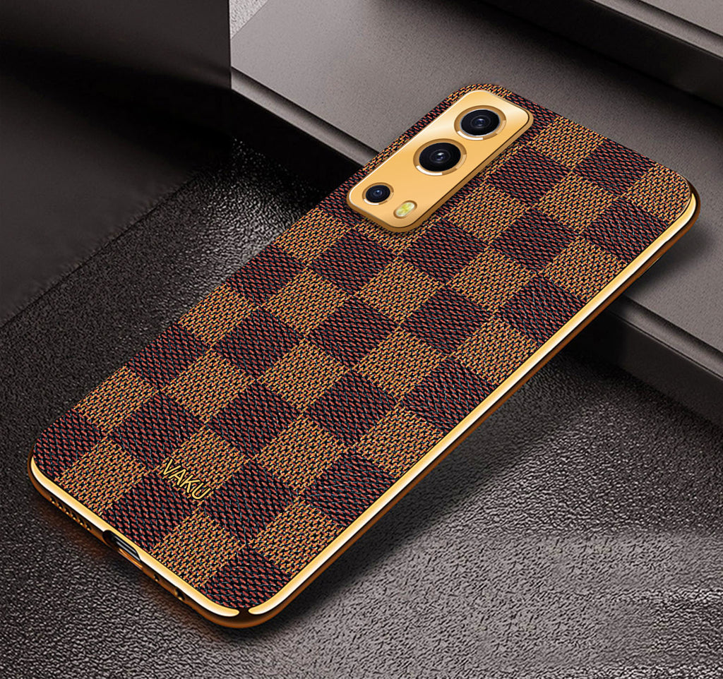 Vivo iQoo Z3 5G Cheron Series Leather Stitched Gold Electroplated Soft TPU Back Cover