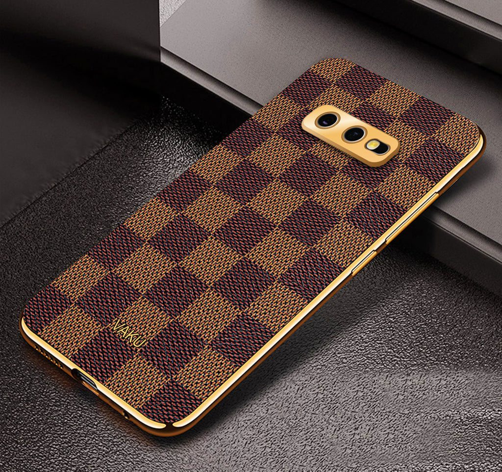 Vaku ® Samsung Galaxy S10e Cheron Series Leather Stitched Gold Electroplated Soft TPU Back Cover