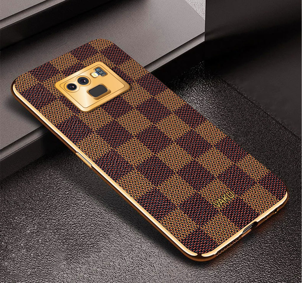 Vaku ® Galaxy Note 9 Cheron Series Leather Stitched Gold Electroplated Soft TPU Back Cover