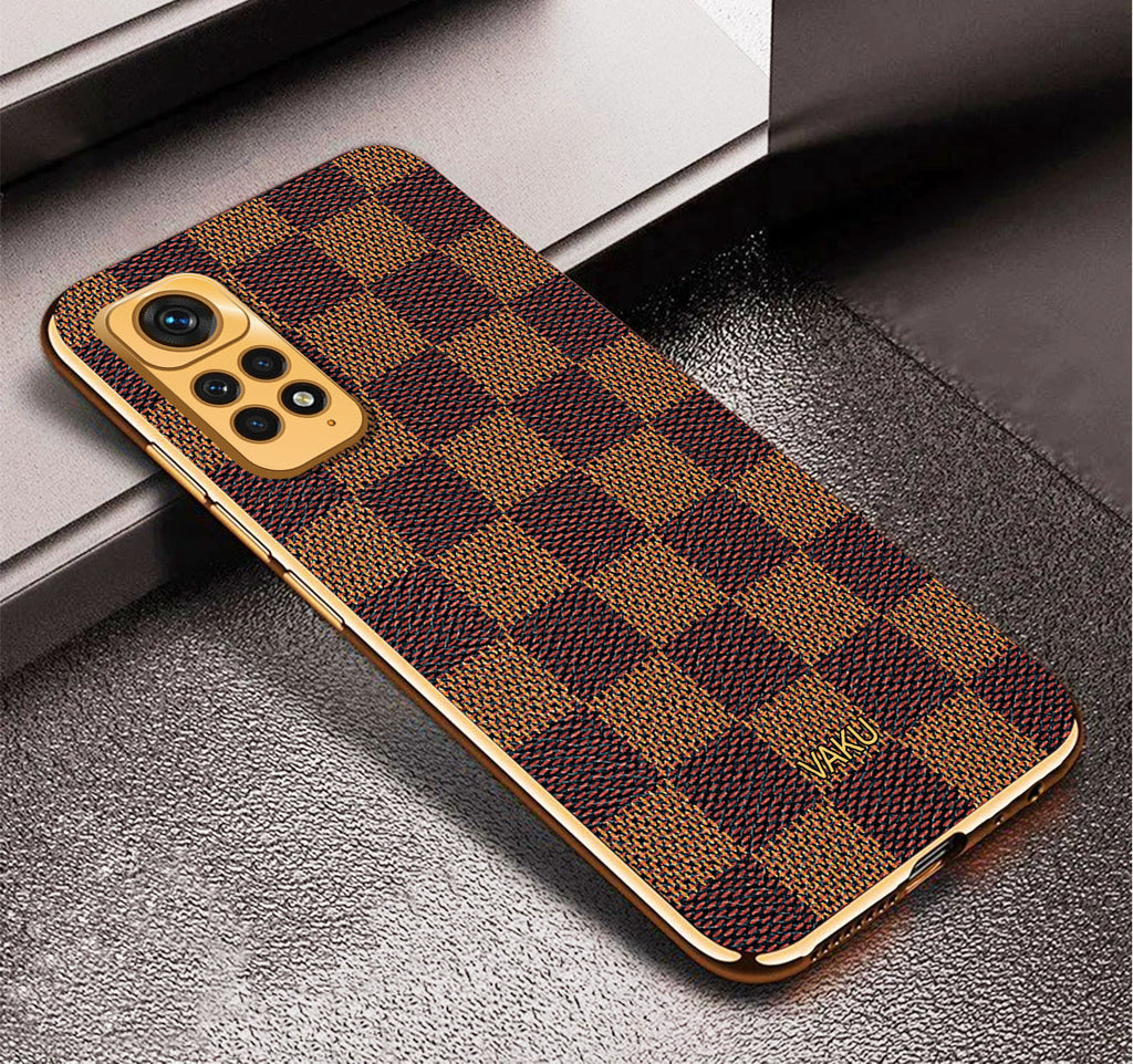 Vaku ® Redmi Note 11 Cheron Series Leather Stitched Gold Electroplated Soft TPU Back Cover