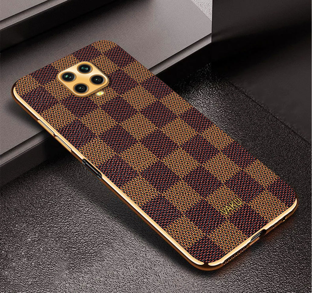 Vaku ® Xiaomi Redmi Note 9 Pro Max Cheron Series Leather Stitched Gold Electroplated Soft TPU Back Cover