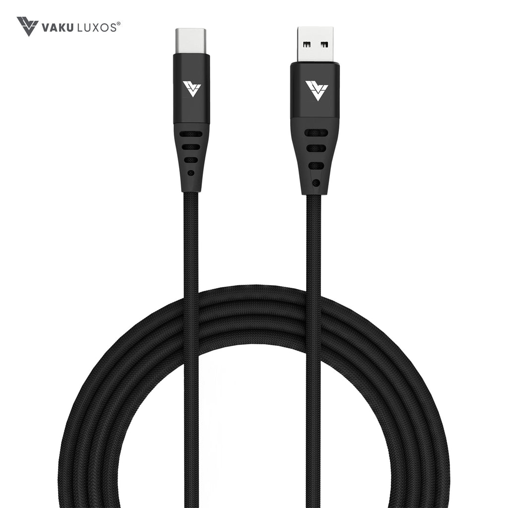 Vaku Luxos® DURATUF 3A USB-A to USB-C 3A Fast Charging Support & 480 MBPS Data Transfer Speed - Black