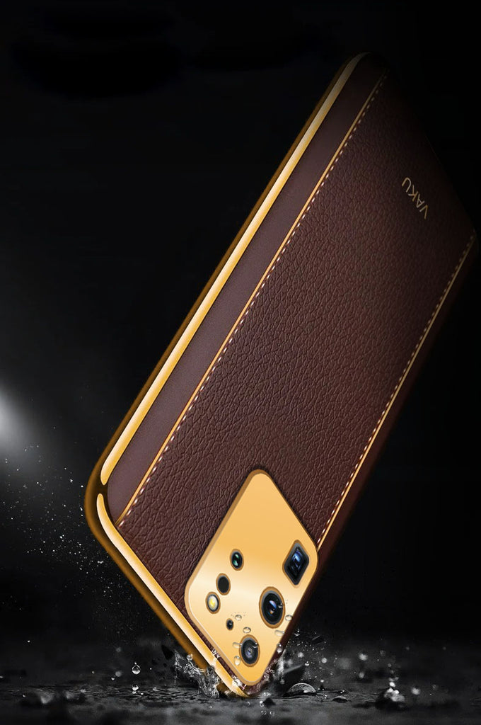 Vaku Luxos Back Cover for Samsung Galaxy A53 5G Cheron Leather Stitched  Gold Electroplated Soft TPU Cover - Vaku Luxos 
