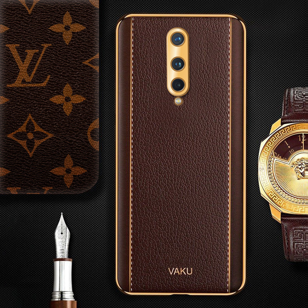 Vaku ® OnePlus 8 Cheron Series Leather Stitched Gold Electroplated