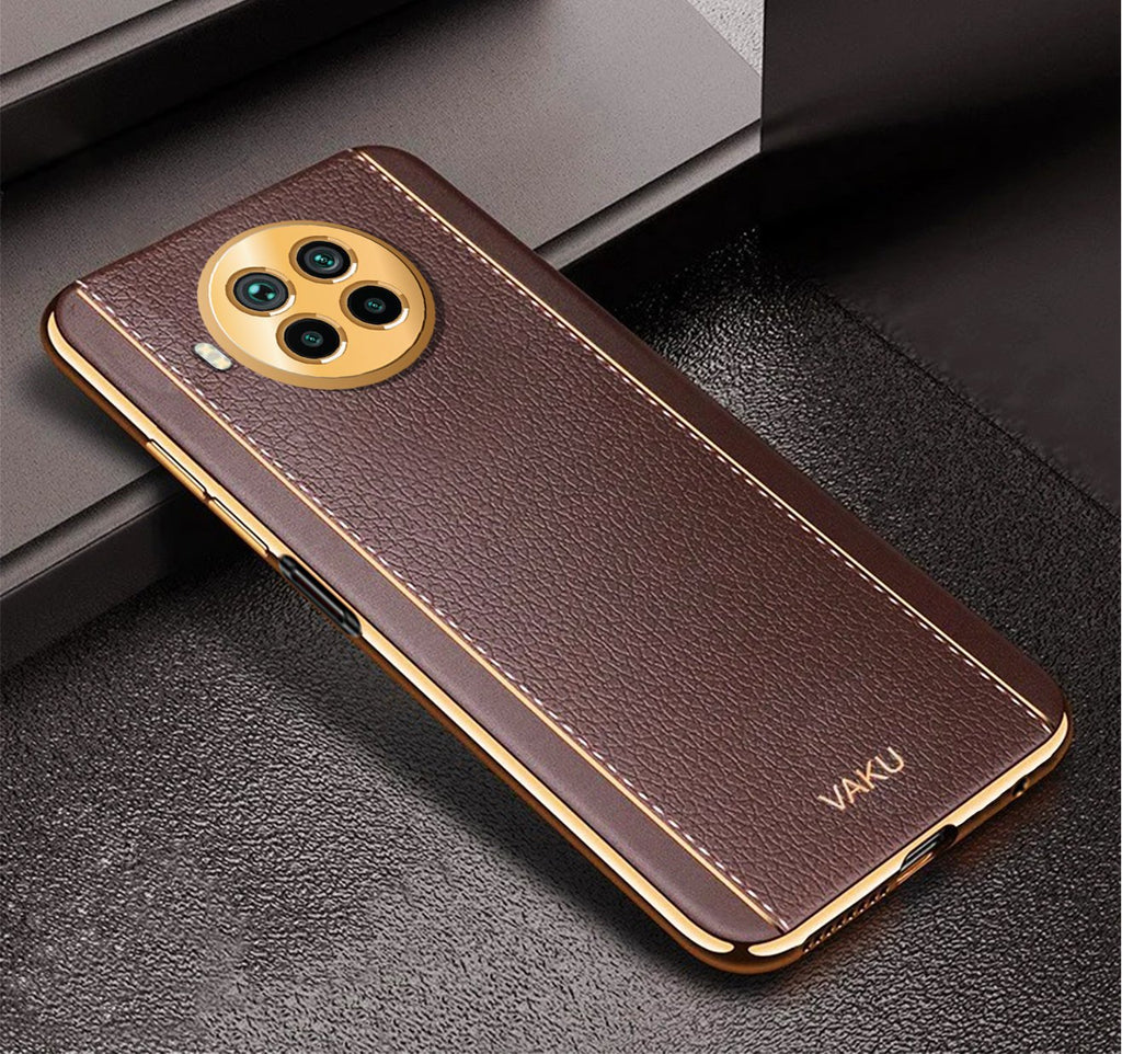 Vaku® Xiaomi Mi 10i 5G Luxemberg Series Leather Stitched Gold Electroplated Soft TPU Back Cover